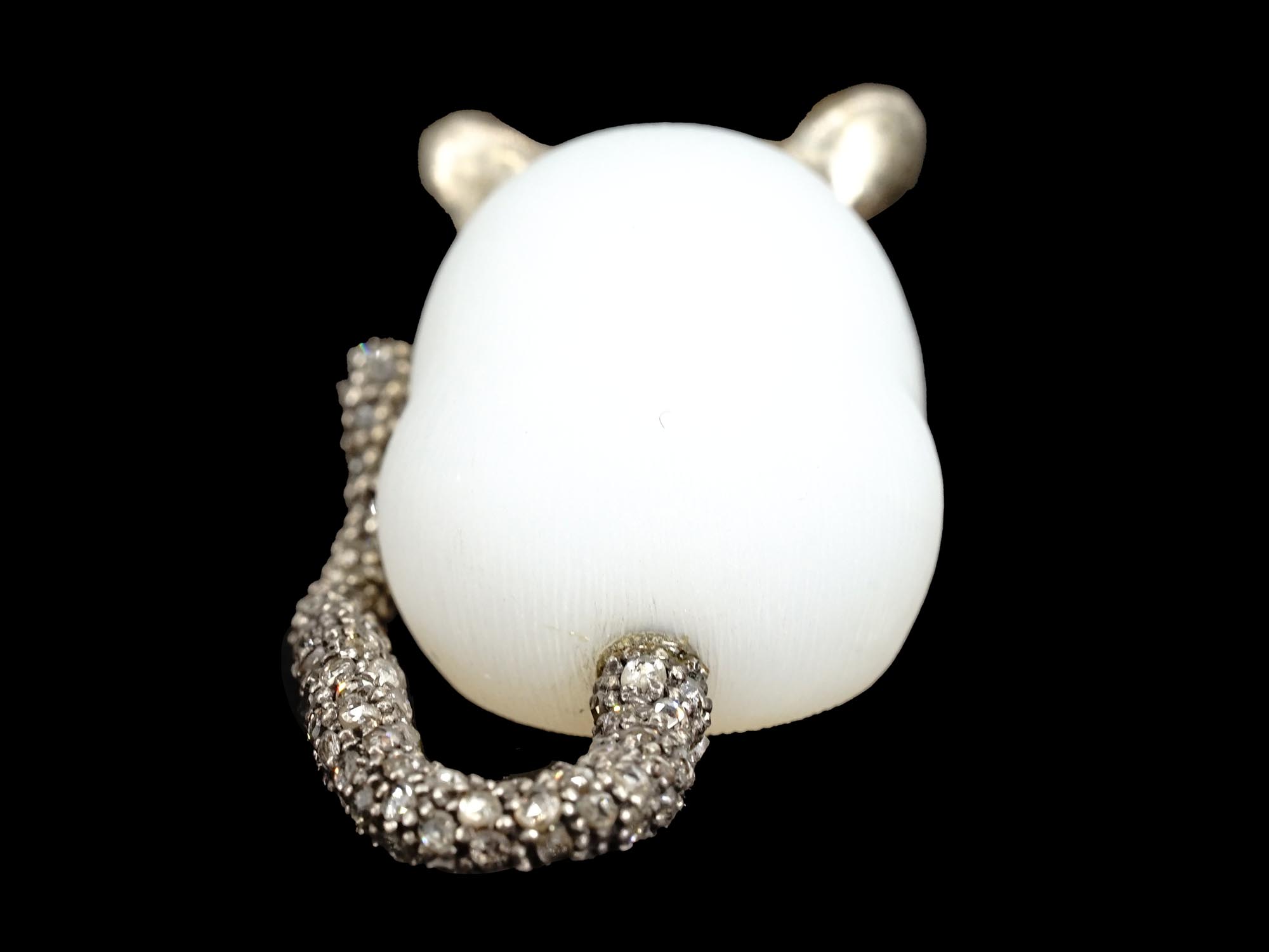 RUSSIAN SILVER WHITE NEPHRITE MOUSE WITH DIAMONDS PIC-4